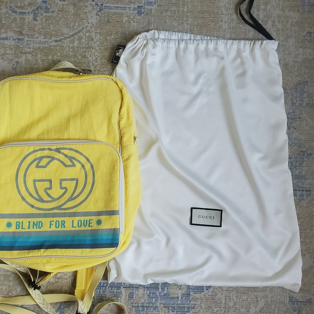 Gucci Yellow "Blind for Love" Logo Backpack